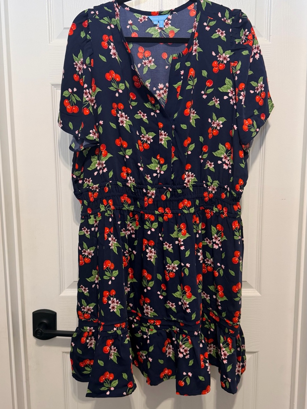 Draper James Navy Mini Dress with Red Cherry Print